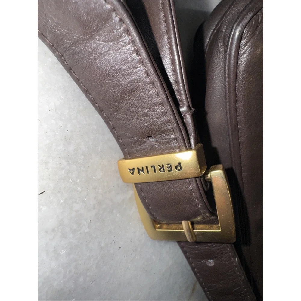 Vintage Perlina Dark Brown‎  Leather Crossbody Bag & Organizer Purse GW997